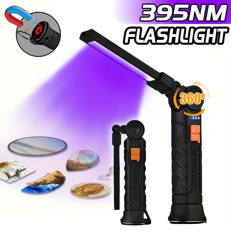 Rechargeable UV LED Flashlight with Magnetic Base for Jewelry Making and Pet Stain Detection