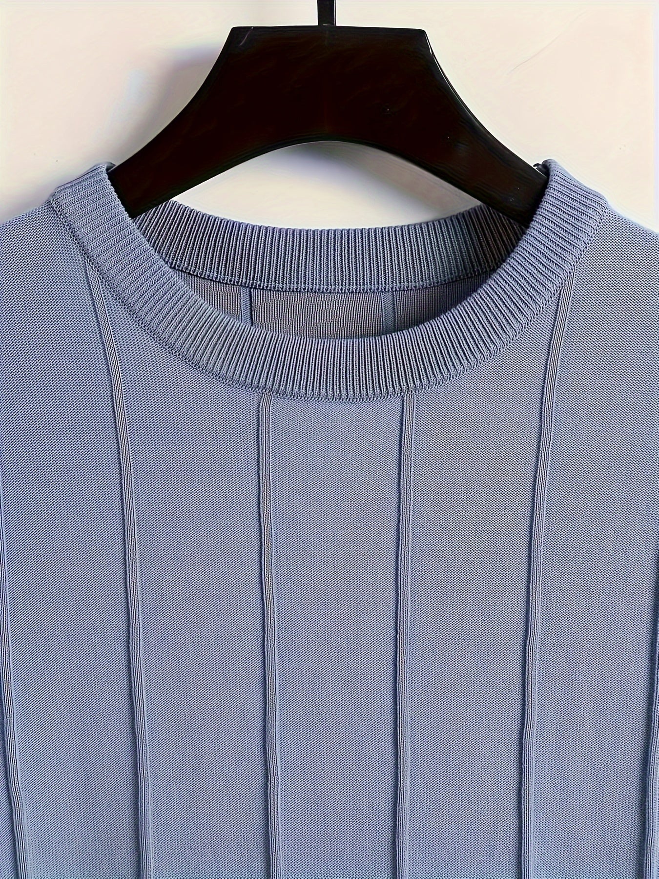 Men's Cotton Ribbed Knit T-Shirt Short Sleeve Crew Neck Striped Summer Casual