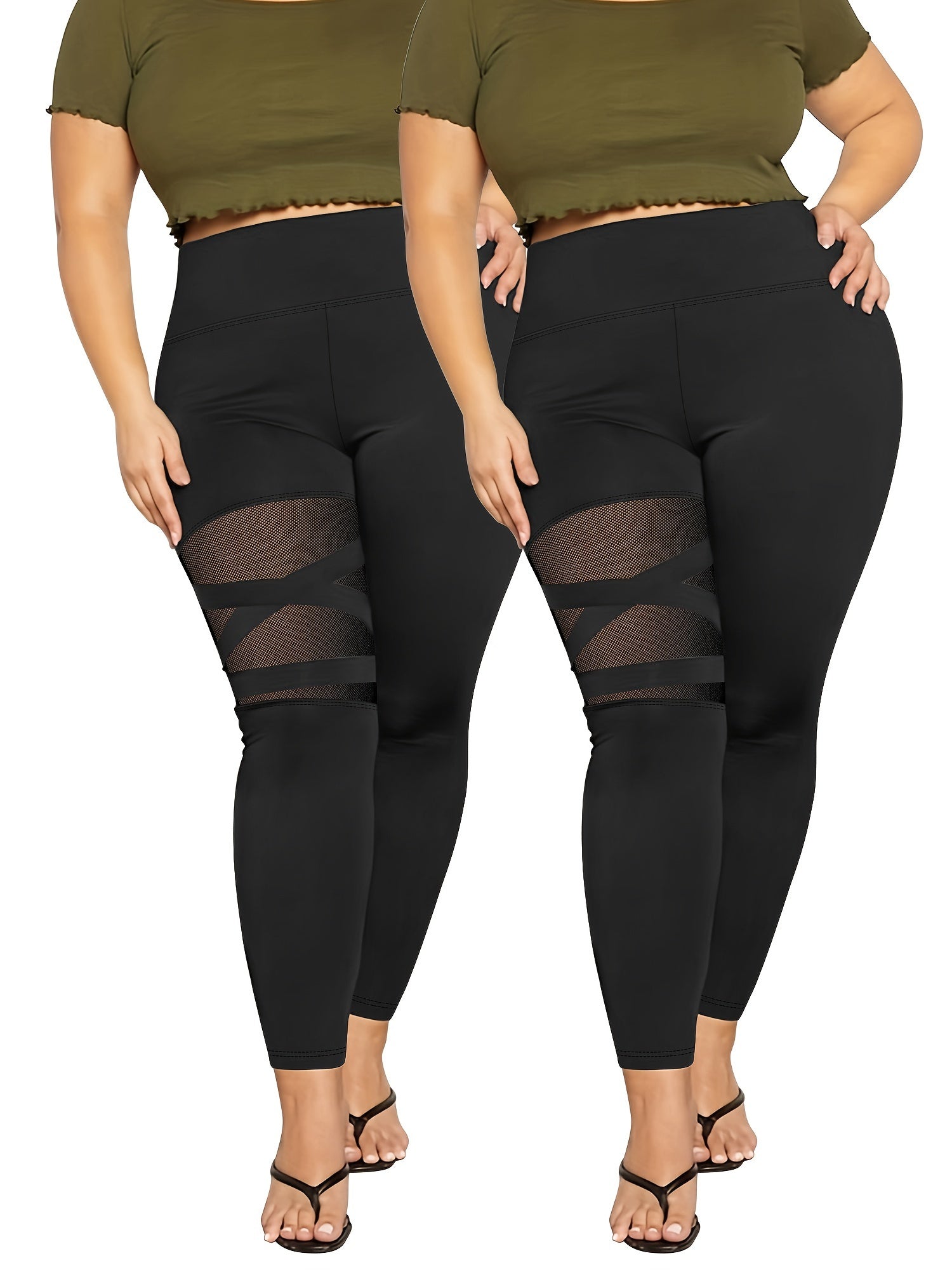 Women's Plus Size Spliced Mesh Leggings Soft Fit Pack of 4