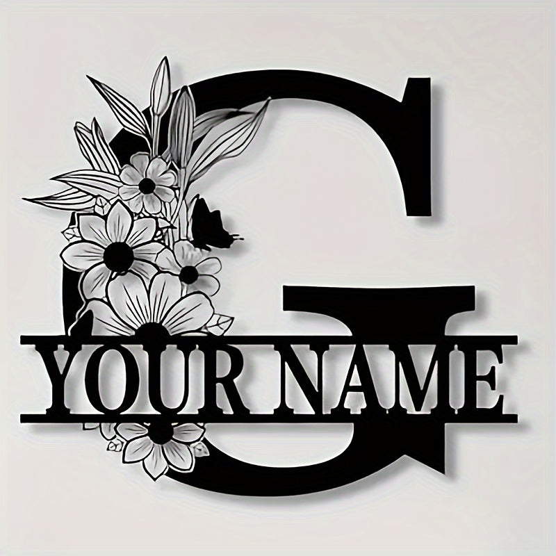 Personalized Metal Family Name Sign with Floral Design for Home Decor