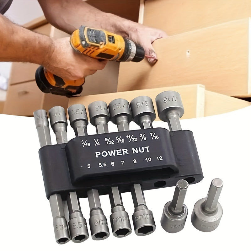 Universal Hex Socket Wrench Set 9 or 14 Pieces with Drill Tool and Accessories