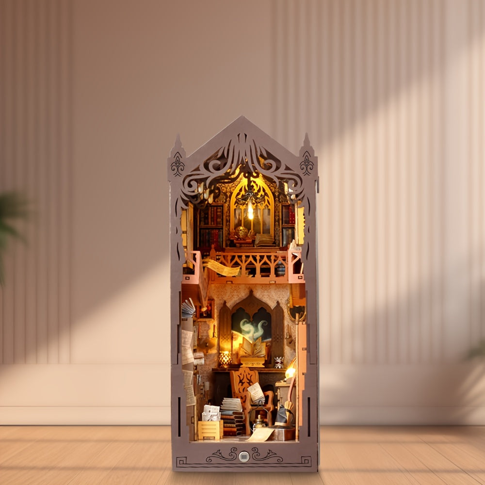 Wooden Puzzle Miniature Book Stand Handcrafted 3D Model for Creative Gift Peach Brown