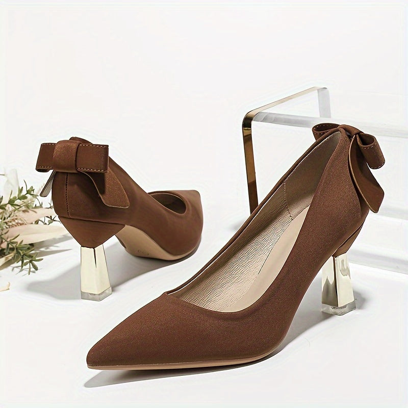 Women's Pointed Toe Chunky High Heel Pumps with Bow All-Season Dress Shoes