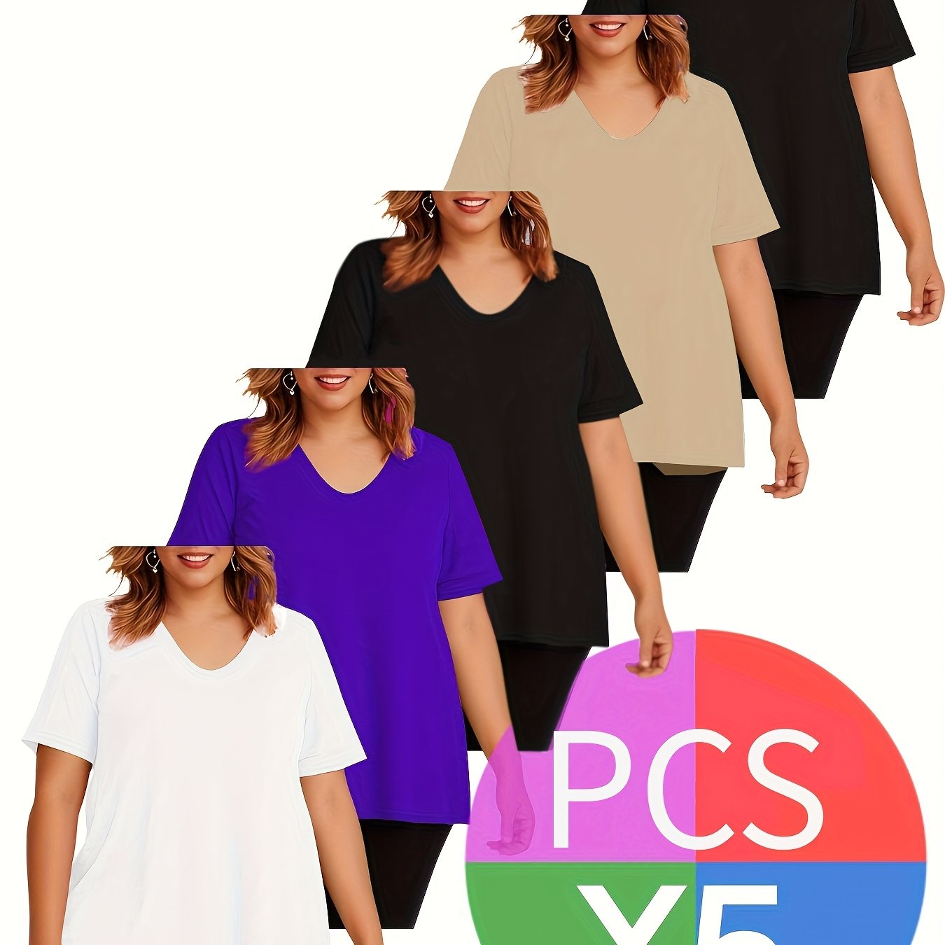 Women's Plus Size T-Shirts Pack Soft Breathable Short Sleeve Casual Top