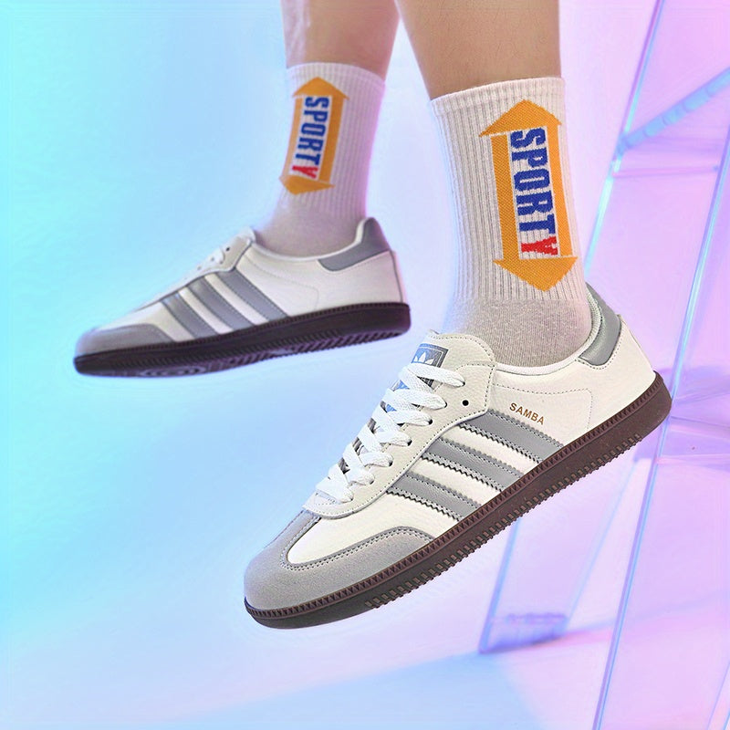 Casual Sneakers for Couples White Gray Striped Mesh Breathable All-Season