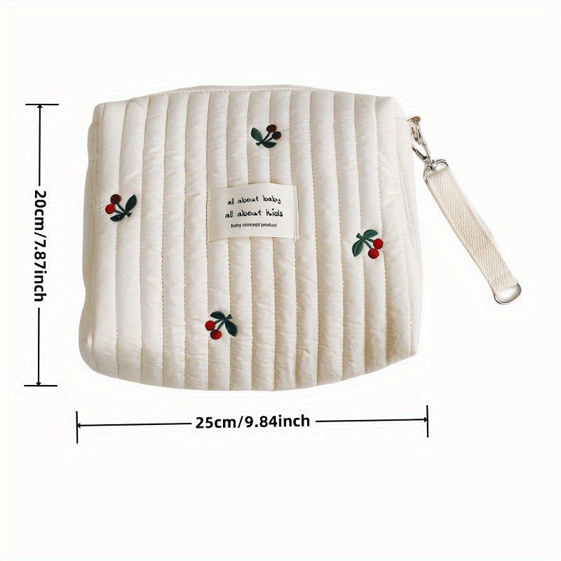 Cotton Diaper Bag for Strollers with Multiple Compartments and Embroidered Design