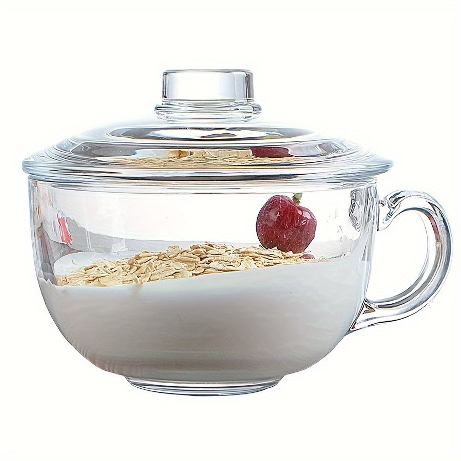 Vaso de vidrio con tapa y cuchara apto para microondas para café, té, leche, yogur, transparente, duradero, elegante