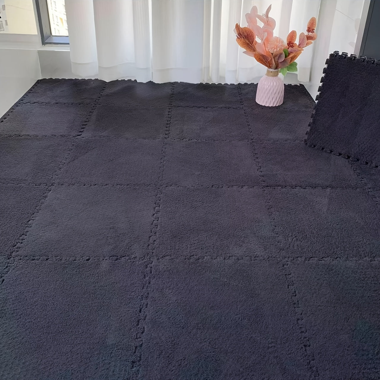 Velvet Patchwork Floor Mat for Room Bay Window with Storage Washable