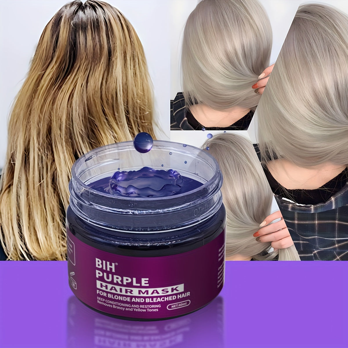 Purple Hair Mask for Blonde and Platinum Hair Neutralizes Yellow Tones Brightening Cream