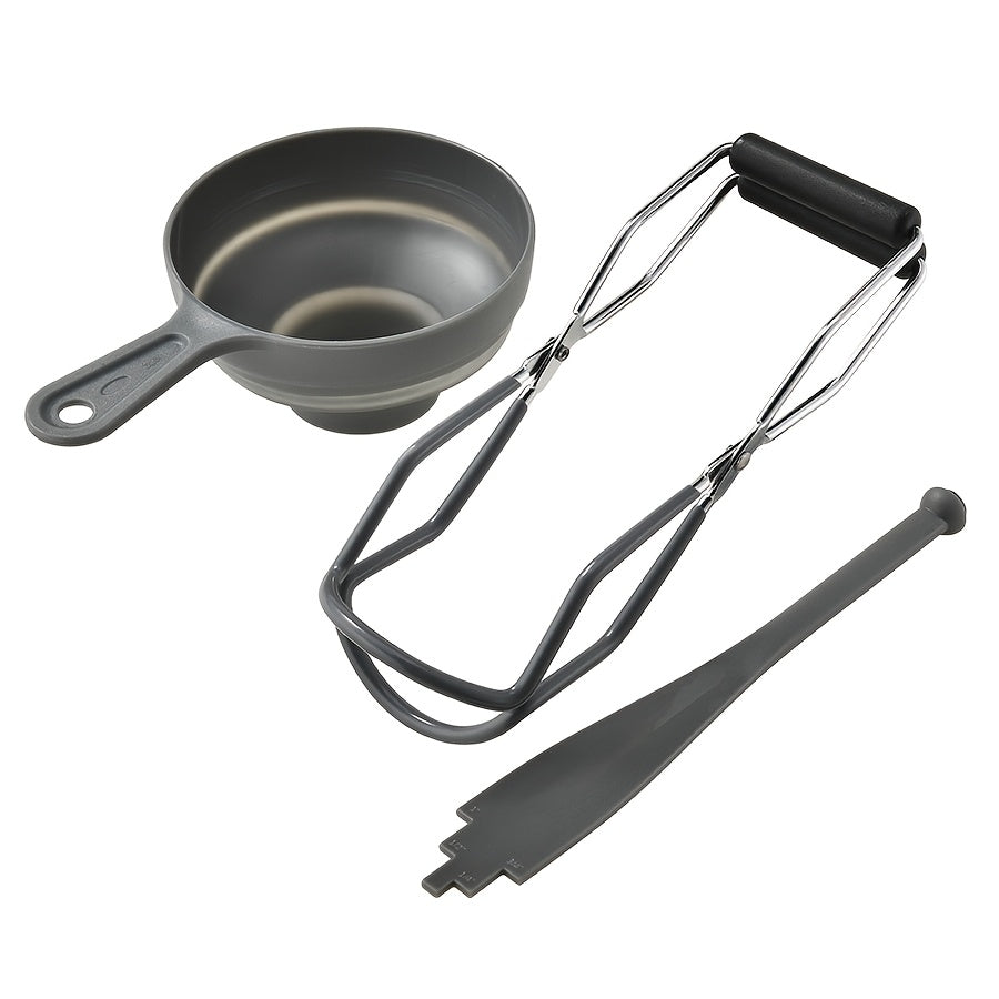 Juego de 3 piezas de herramientas de acero inoxidable para hacer mermelada con embudo, clip para tarro y elevador de tapas
