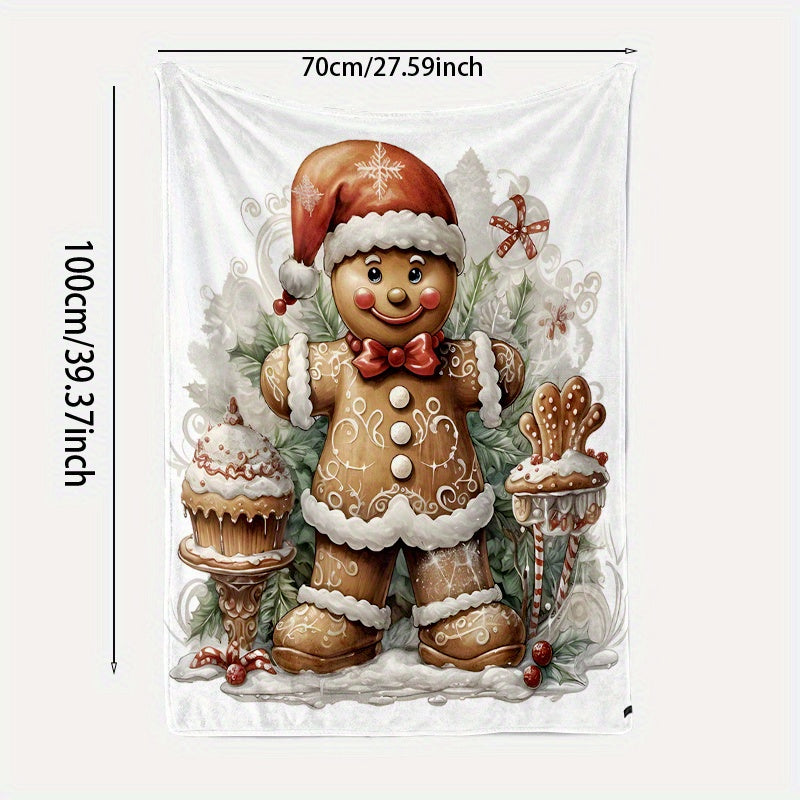 70x100cm Rustic Gingerbread Man Throw Blanket Soft Warm Polyester Flannel Digital Print All-Season