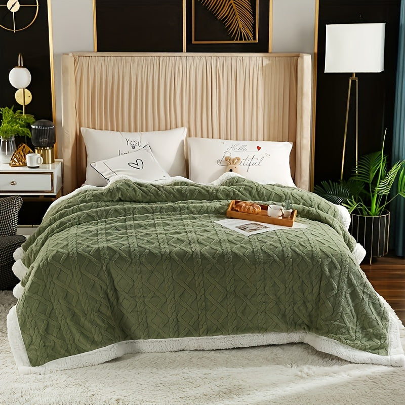 Reversible Sherpa Fleece Blanket for Sofa Bed Cozy Warm Embossed Taffeta Throw