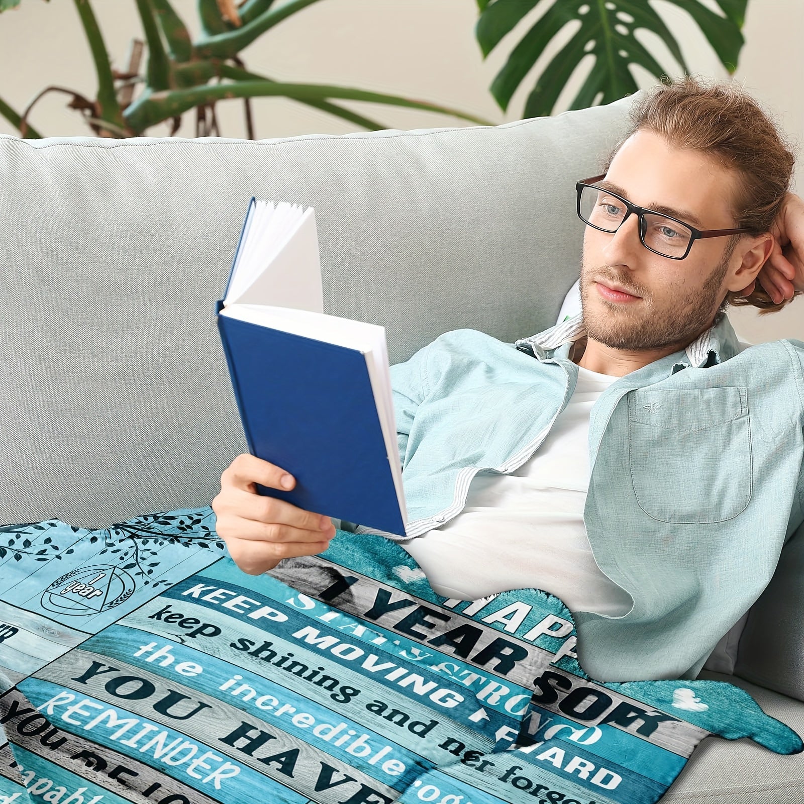 Inspirational Throw Blanket for Men Women 1 Year Sobriety Recovery Digital Print All-Season Flannel