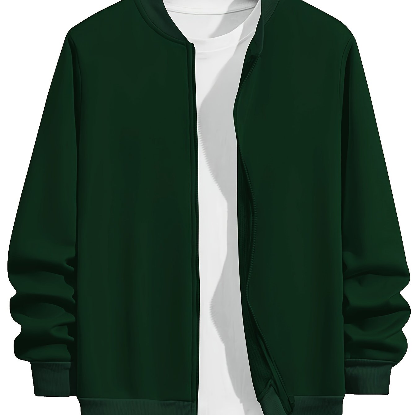 Men's Plus Size Lightweight Polyester Fall Jacket with Baseball Collar Zip-Up Brown White Interior