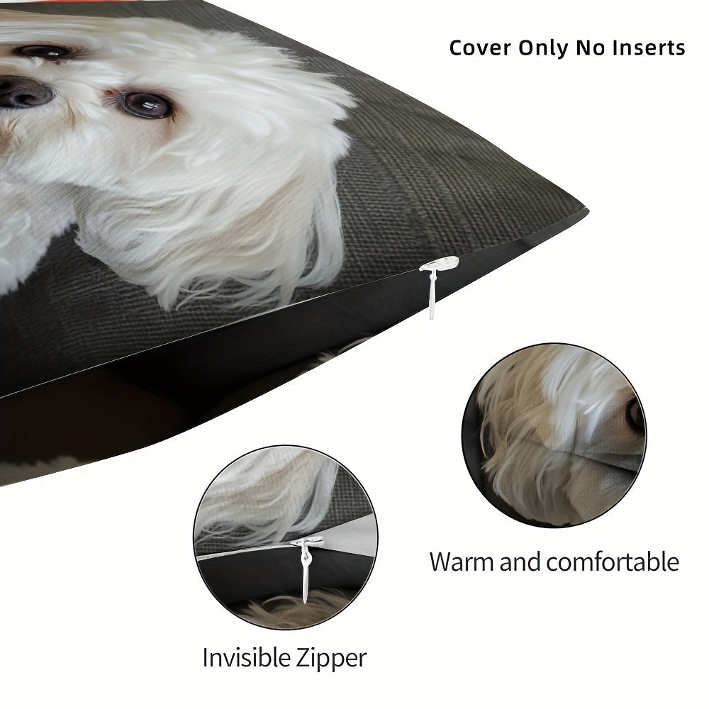 Funda de almohada para perro blanco de felpa corta con cierre de cremallera doble cara para San Valentín y Navidad