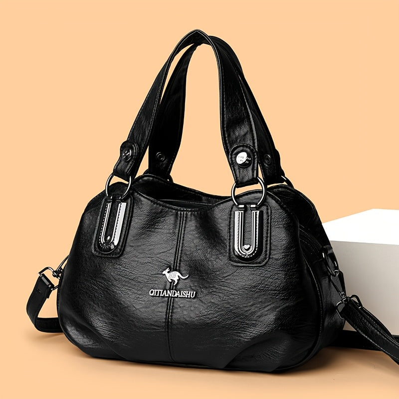 Ayollar uchun tasodifiy qora tote sumka, zip yopilishi va polyester ichki qismi bilan