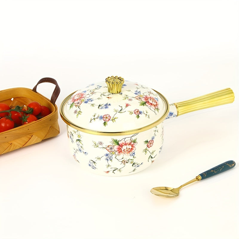 Induksiyaga mos sut qozoni, oltin tutqichi va emal qoplamasi bilan, sho'rva, guruch va jo'xori tayyorlash va xizmat ko'rsatish uchun ajoyib - mukammal oshxona sovg'asi.