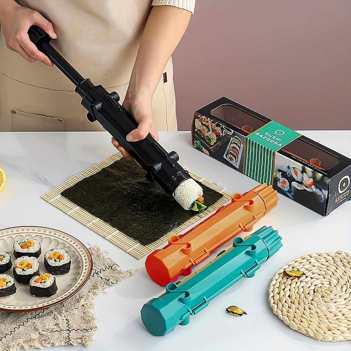 1 dona Sushi Bazooka tayyorlovchisi, uyda sushi roliklari tayyorlash uchun, oshxonada oson sushi tayyorlash uchun mustahkam guruch qolipi