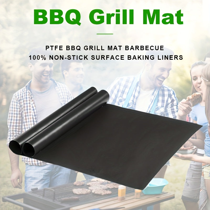 Set of 2 High-Temp Non-Stick Teflon BBQ Grill Mats for Outdoor Cooking
