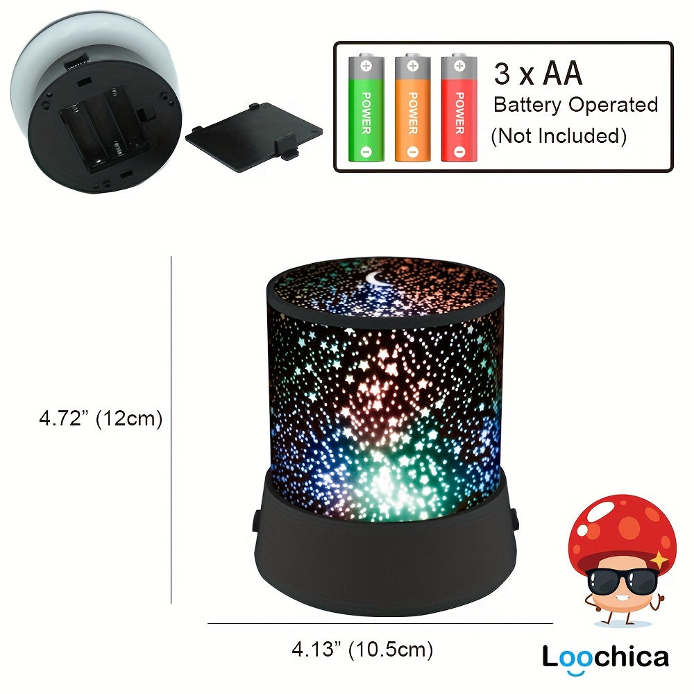Proyector de luz nocturna de pequeña luna y estrella para ambiente relajante, alimentado por batería