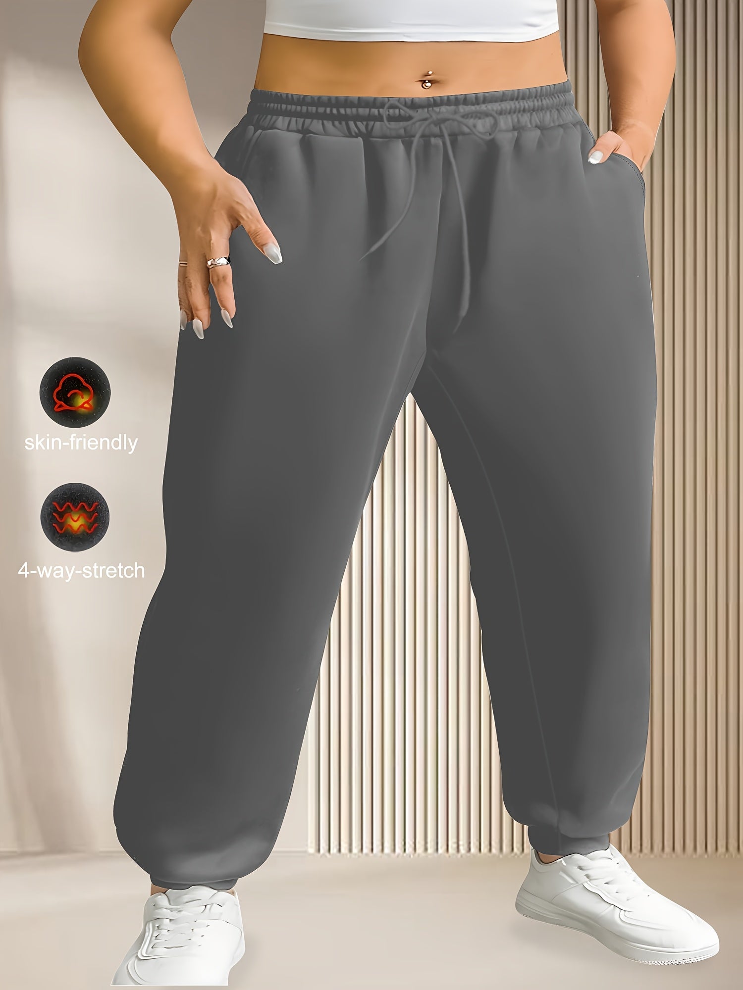 Women's Plus Size High-Waisted Jogger Pants with Drawstring and Pockets