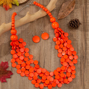 Wooden Boho Style Jewelry Set with Earrings and Necklace for Women