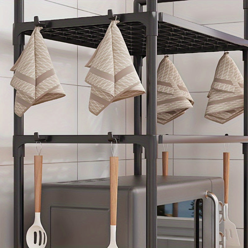 Double Layer Plastic Microwave Oven Rack with Handle and Hooks Expandable Kitchen Organizer