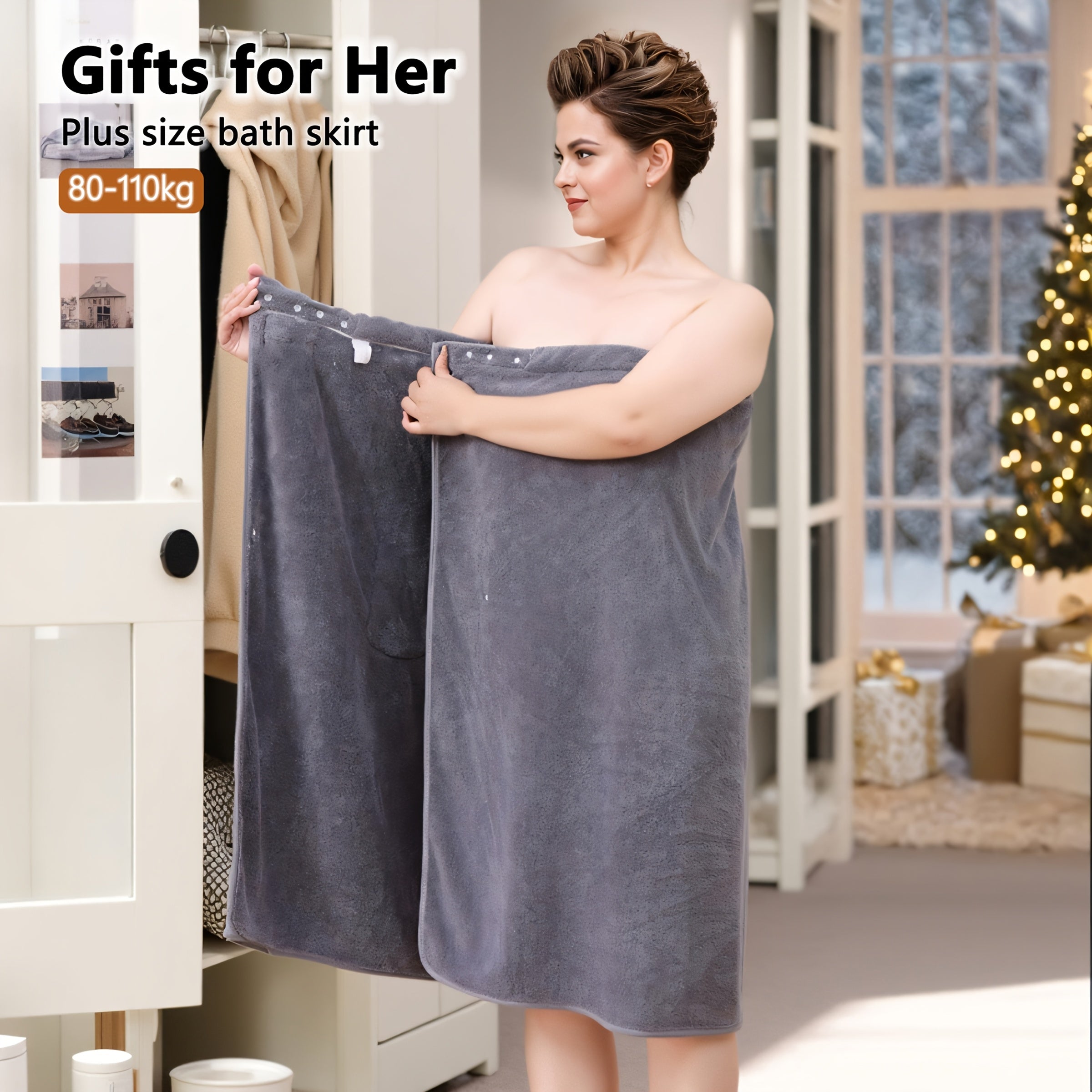 Katta o'lchamdagi ayollar uchun koral velur hammom yubkasi, so'ruvchan polyester mato, elastik qisqarish dizayni va yumshoq trubka tepa. 280gsm, 78.74x157.48sm.