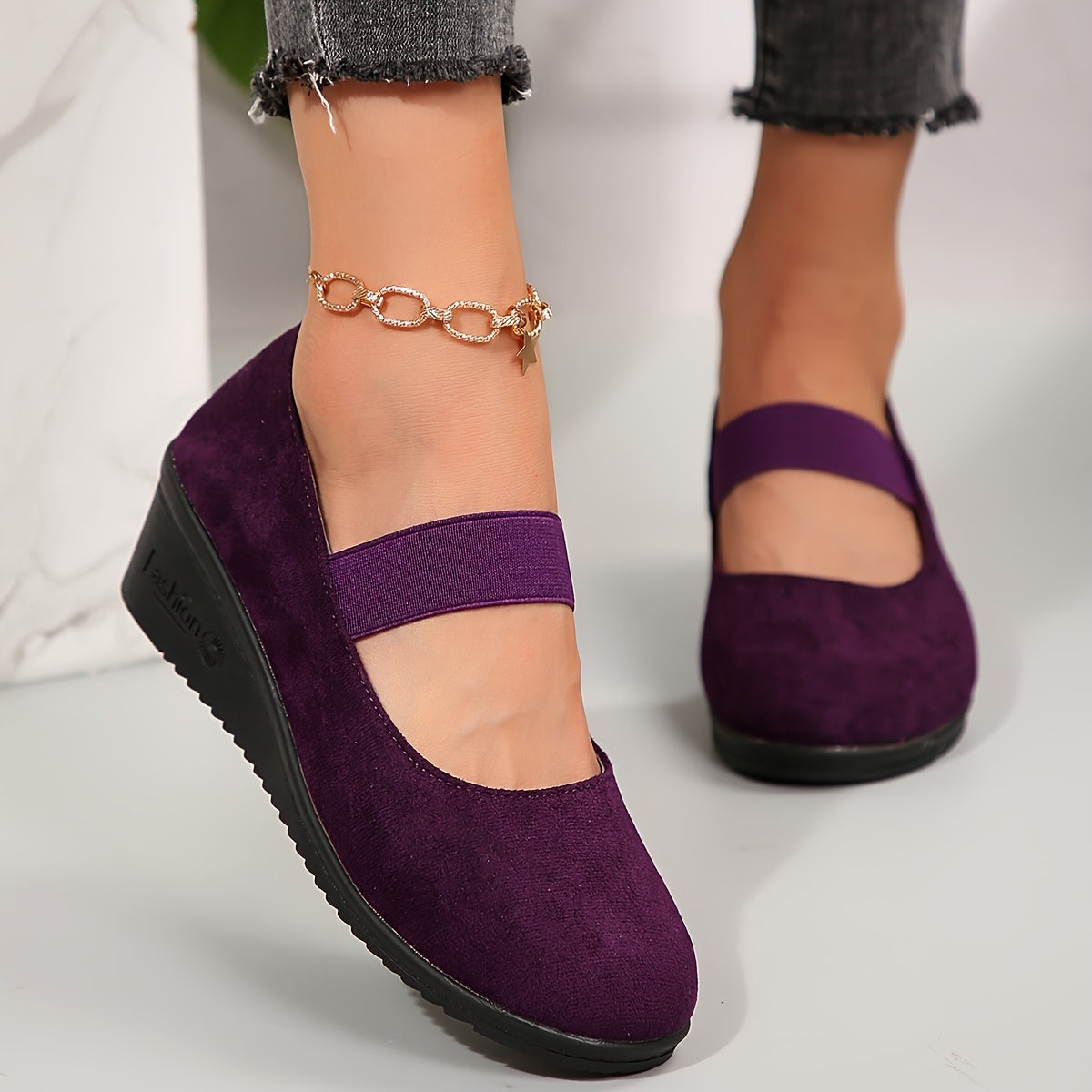 Women's Slip-On Chunky Heel Shoes Platform Wedges Adjustable Strap