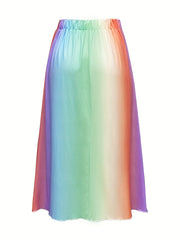 Falda de paraguas casual de talla grande con estampado arcoíris para mujer