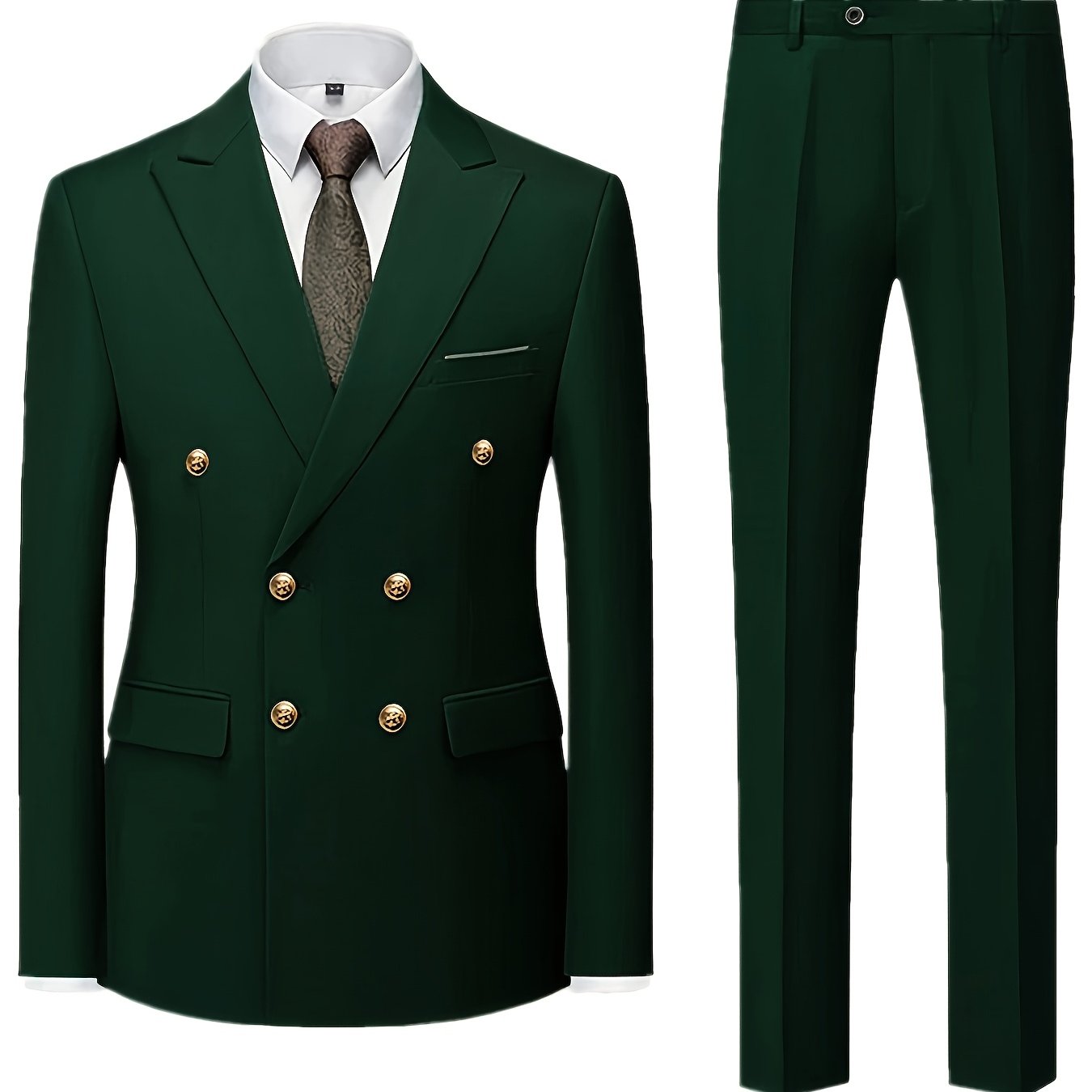 Men's Light Blue Slim Fit Double-Breasted Blazer and Pants Set for Formal Occasions