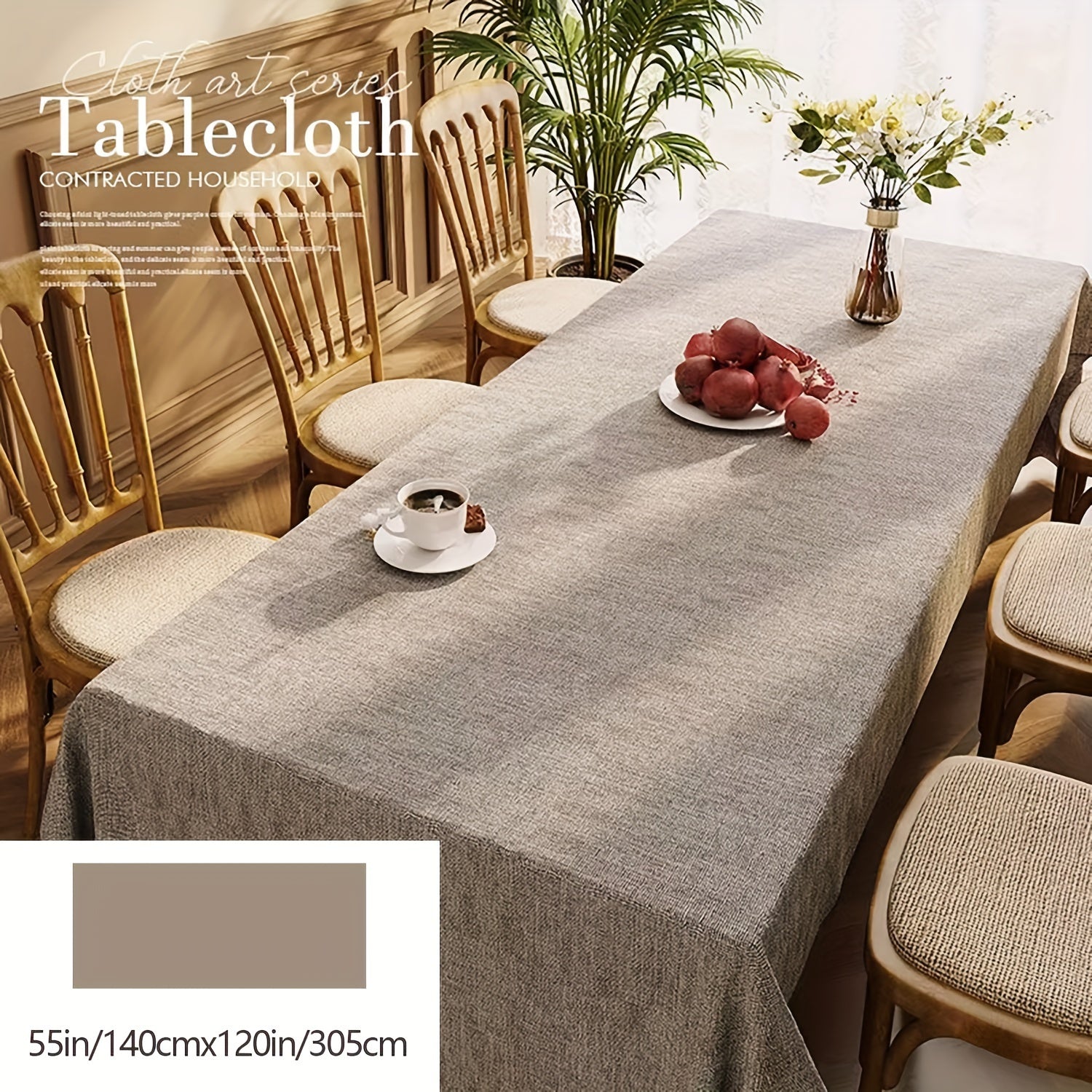Beige Polyester Rectangular Waterproof Oil-Proof Tablecloth for Picnic and Dining