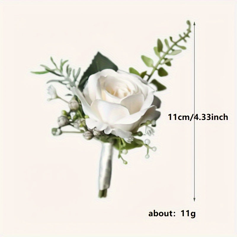 White Rose Corsage for Men Polyester Boutonniere for Weddings and Special Occasions