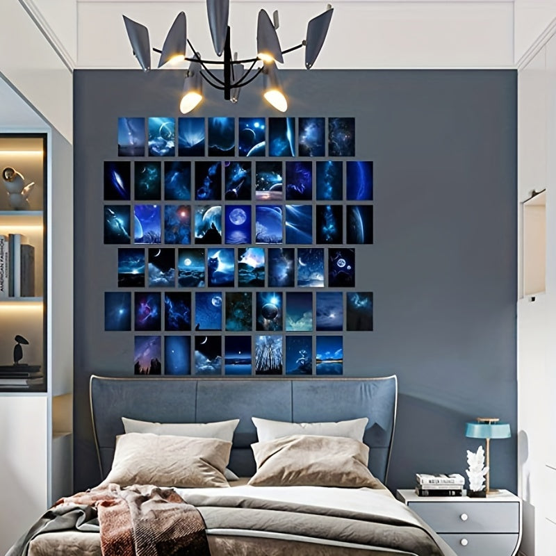 50-Piece Galaxy Starry Sky Wall Art Kit Night Poster Set for Bedroom Living Room