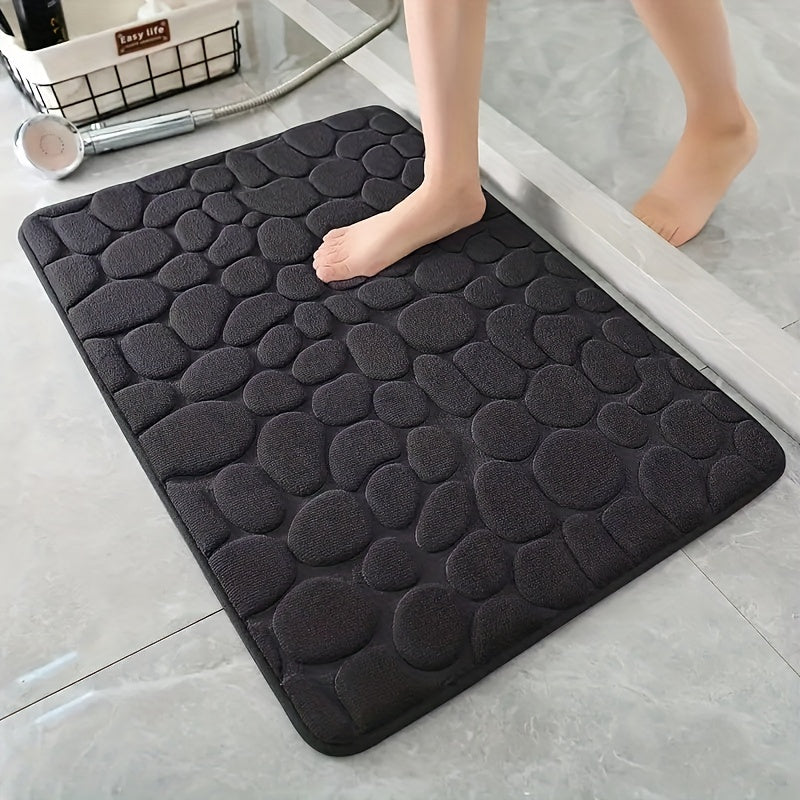 Coral Fleece Bathroom Mat Non-Slip Quick-Dry Low Pile Plush Polyester Pebble Pattern