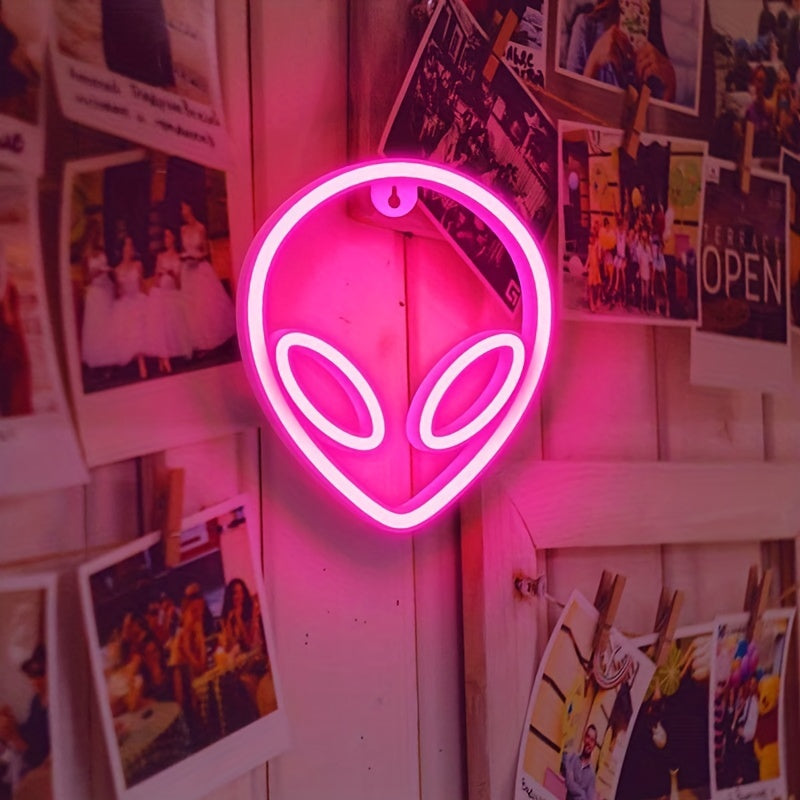 Neon Sign 22x19.5cm Blue Pink UFO LED Wall Light Battery USB Powered for Bedroom Game Room Decor