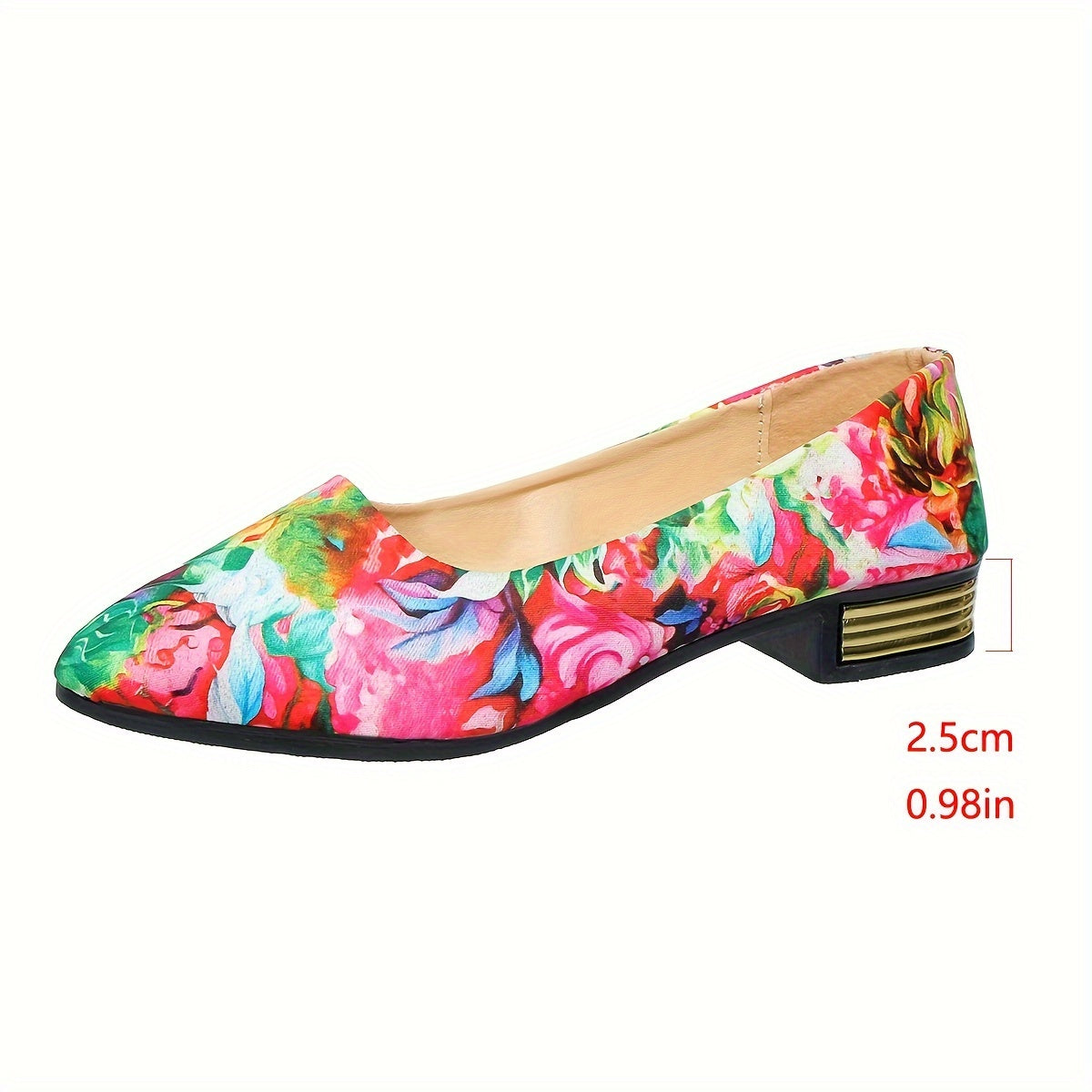 Women's Floral Print Pointed Toe Flats Soft Fabric Slip-On Shoes for Casual or Formal Wear