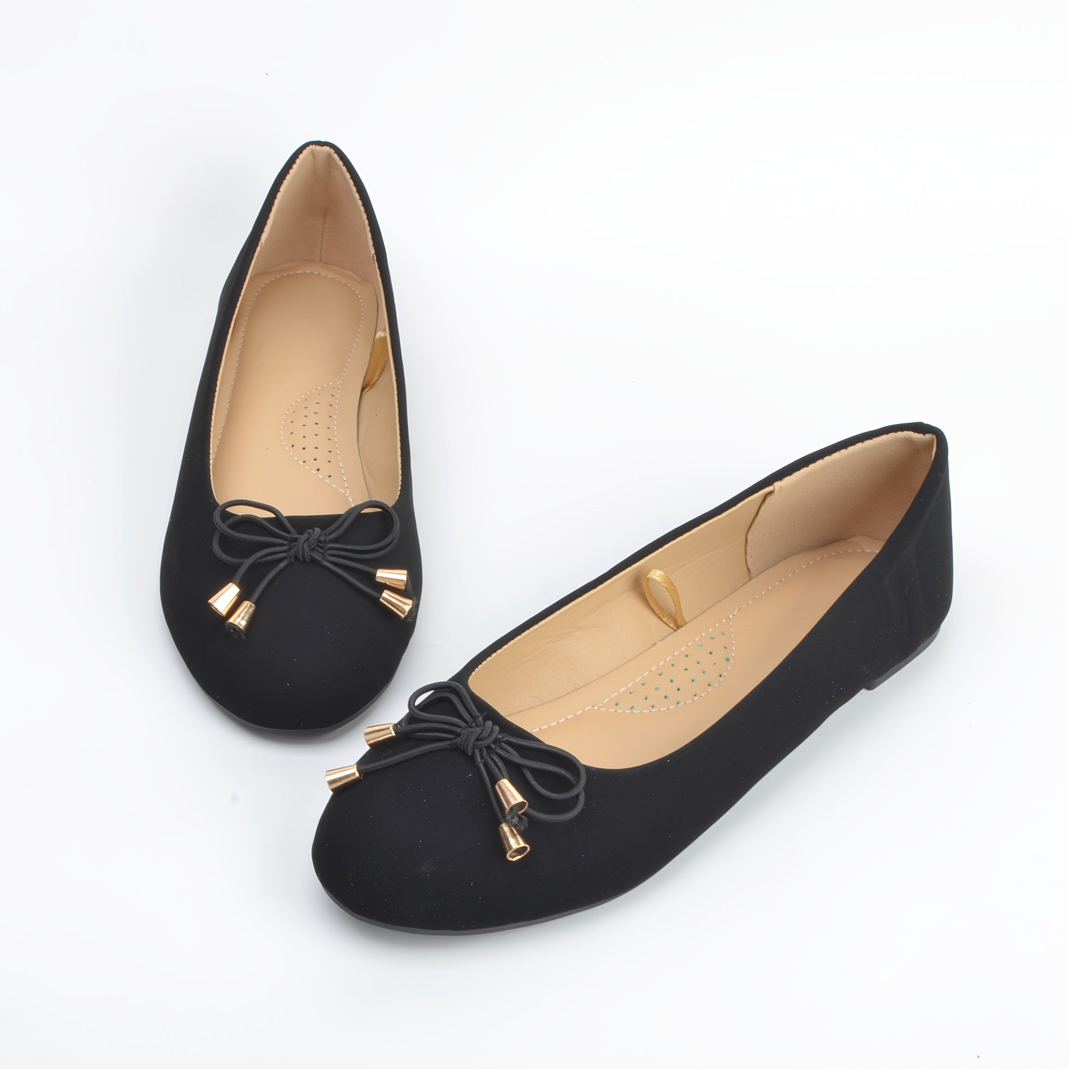 Women's Slip-On Ballet Flats Black Round-Toe PU Shoes Comfortable All-Season