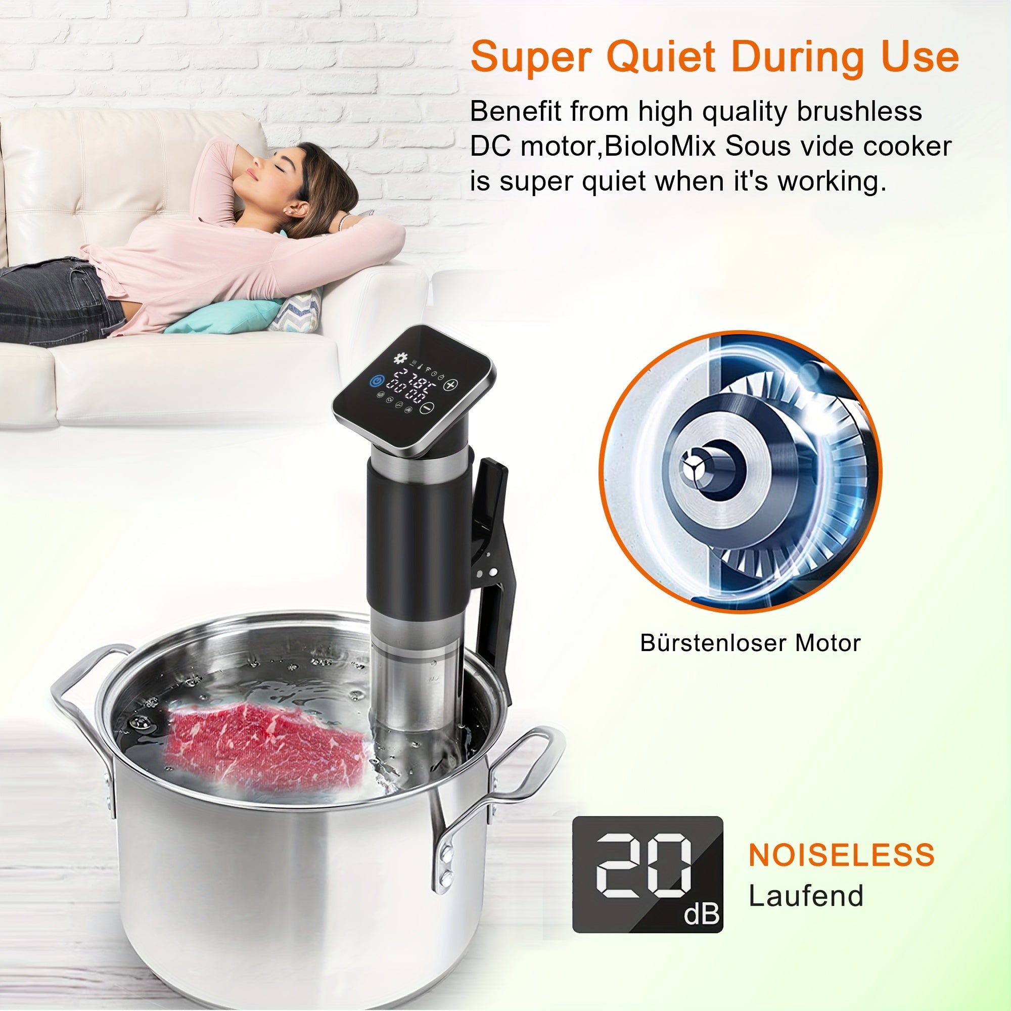 Biolomix 5-avlod WiFi Vacuum Sealer - Stainless Steel, Aqlli App Boshqaruvi, Past Haroratli Sekin Pishiruvchi, Yevropa Ulanishi, Batareyasiz, Go'sht va Sabzavotlarni Yopish uchun Ideal