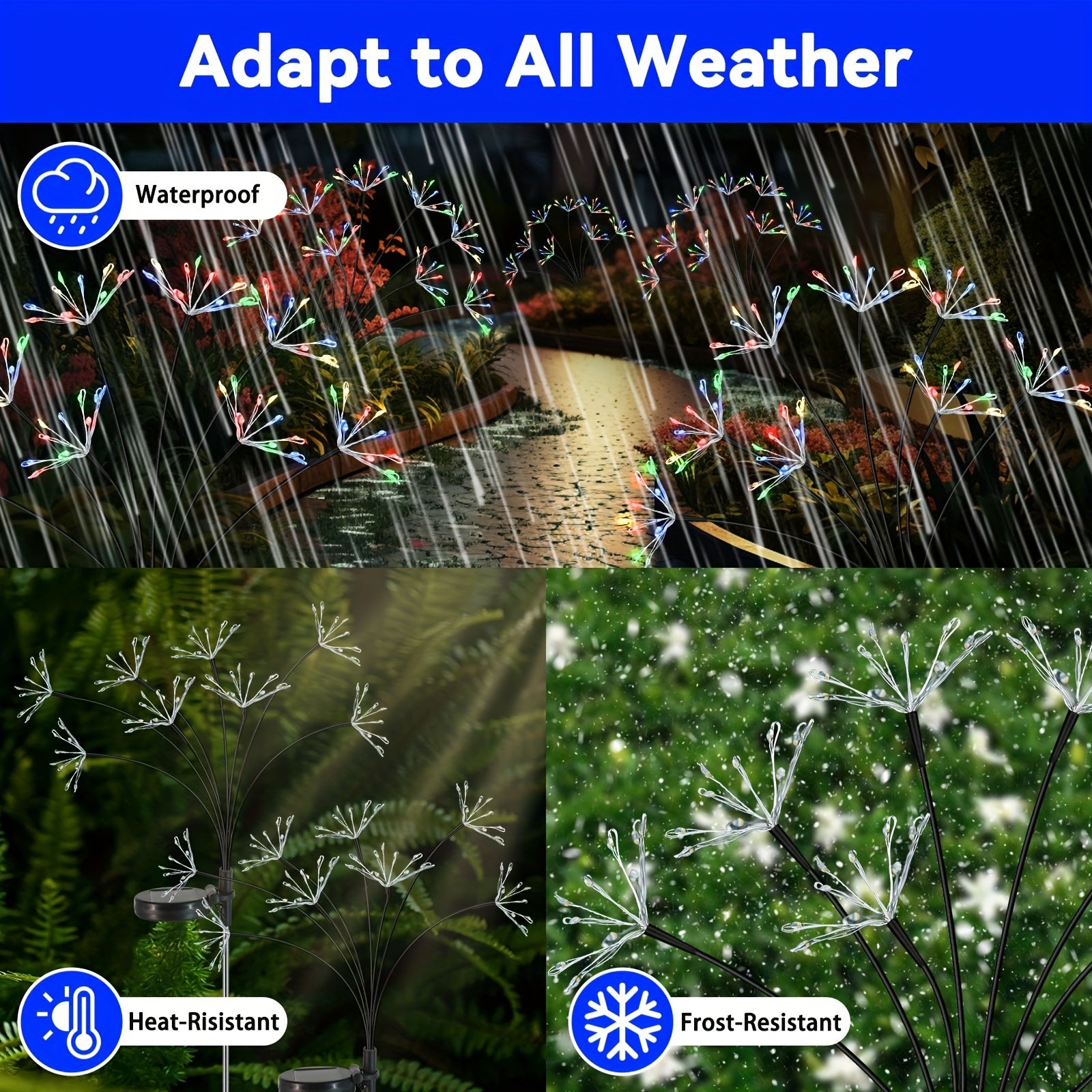 2-Pack Solar Garden Lights with Starburst Fireworks Design 160 LEDs Pathway Outdoor Waterproof