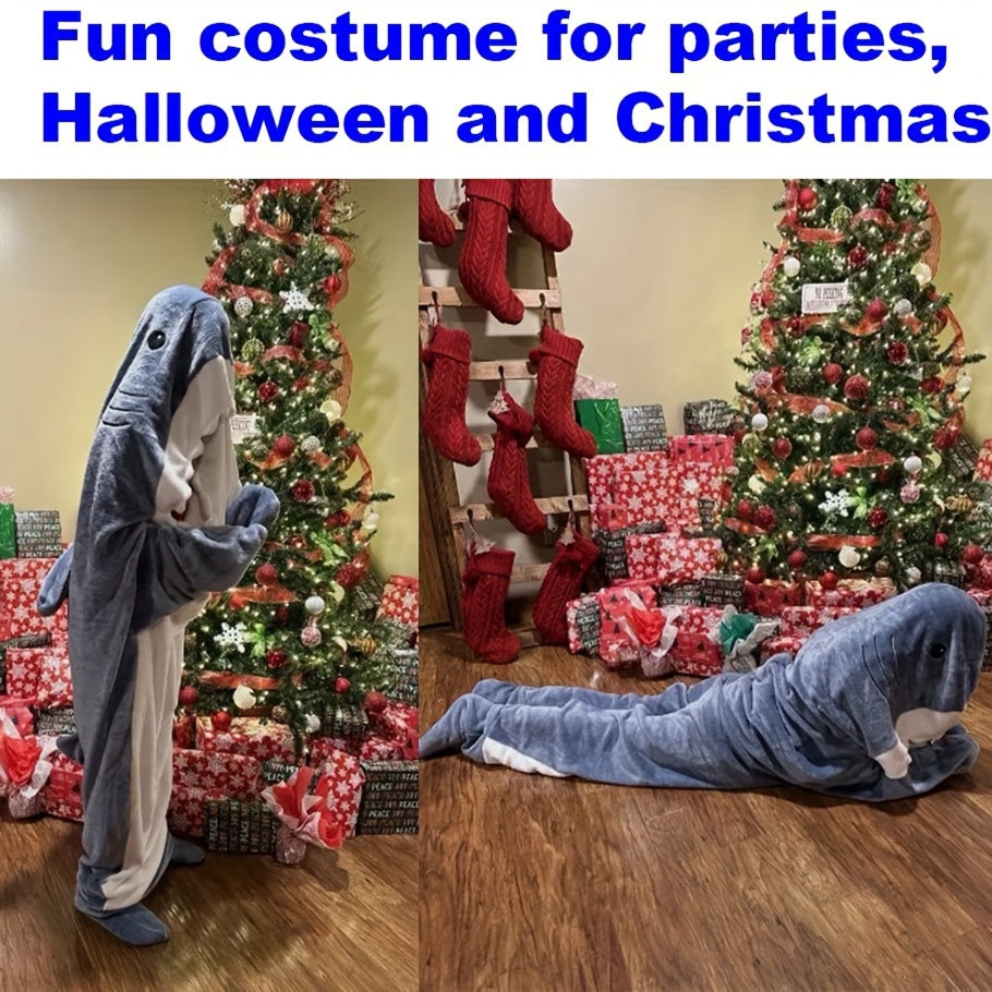 Kids Shark Hoodie Blanket Cozy Flannel Sleep Sack Blue