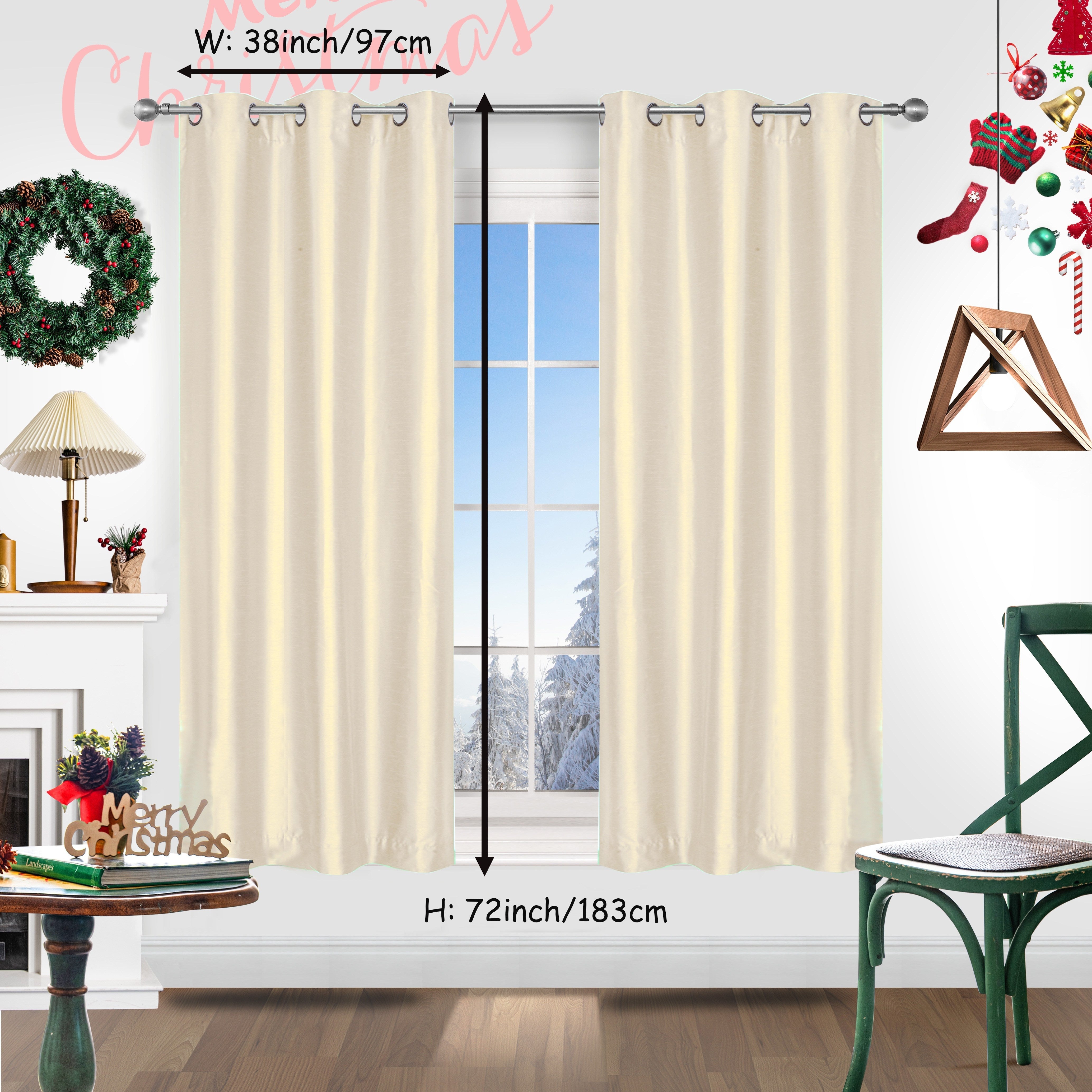 Red Christmas Curtains 2 Pieces Faux Silk Grommet Top for Living Room Bedroom Office