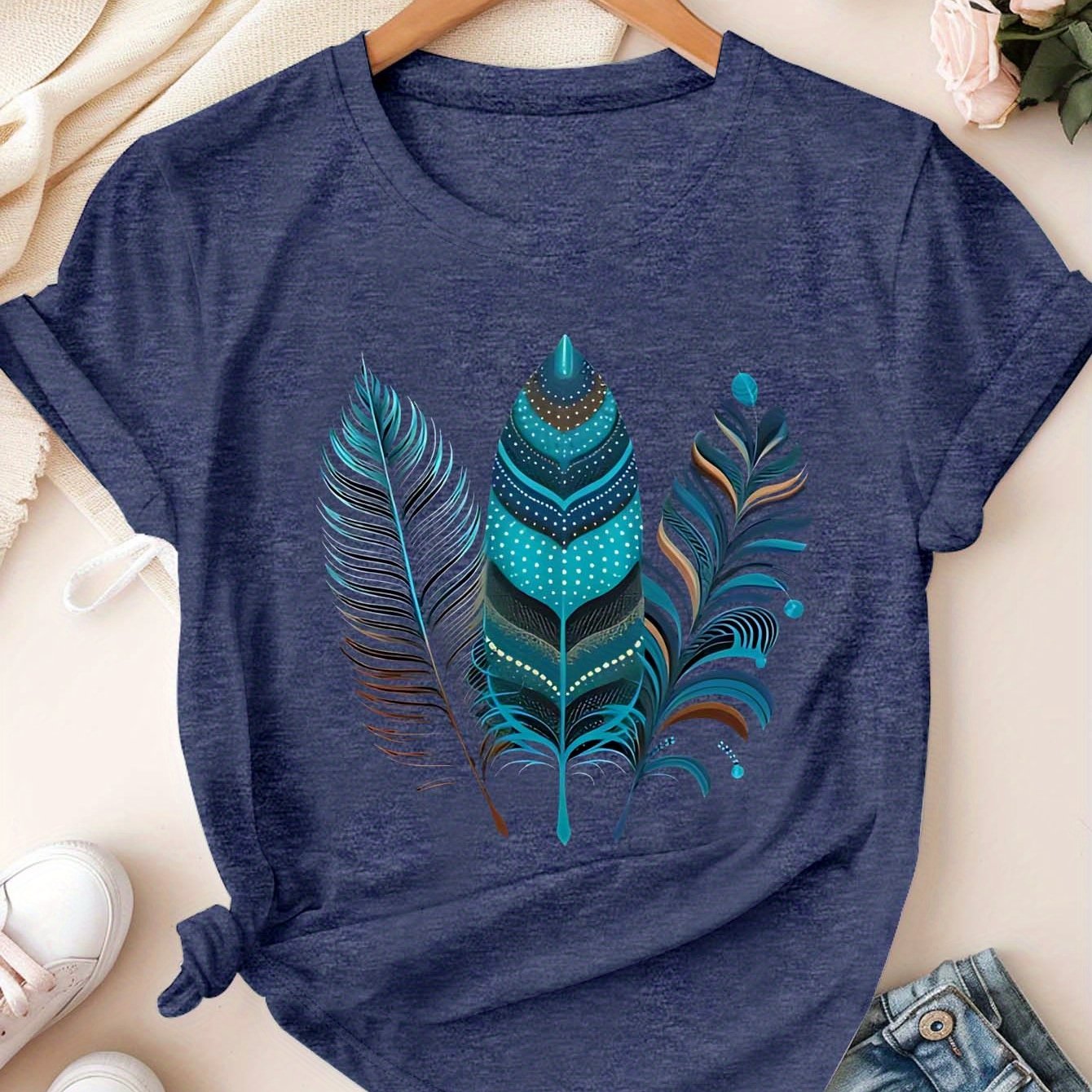 Plus Size Women's Short Sleeve T-Shirt Vibrant Pop Art Relaxed Fit Casual Top