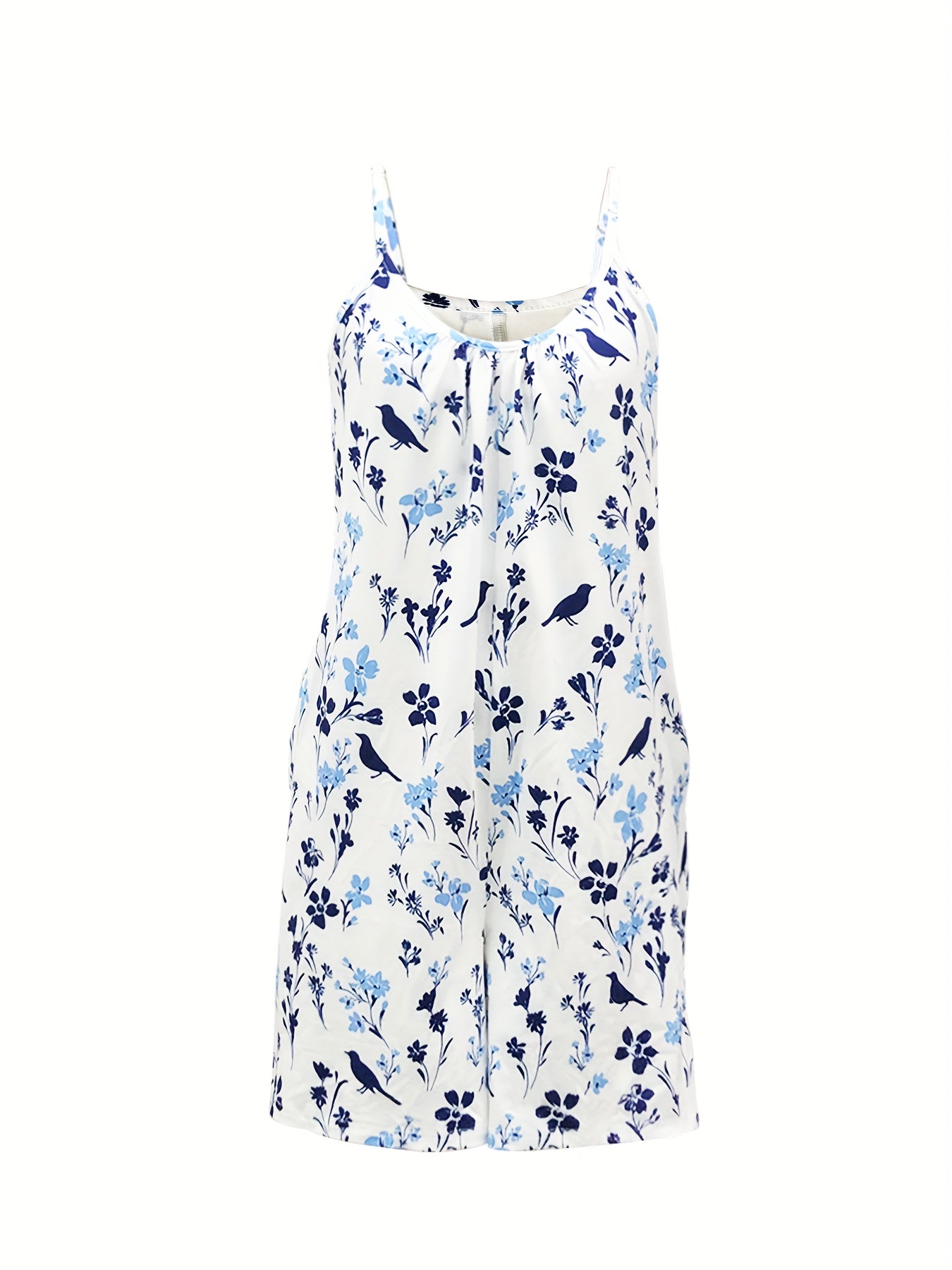 Women's Plus Size Floral Cami Romper with Pockets Sleeveless Jumpsuit