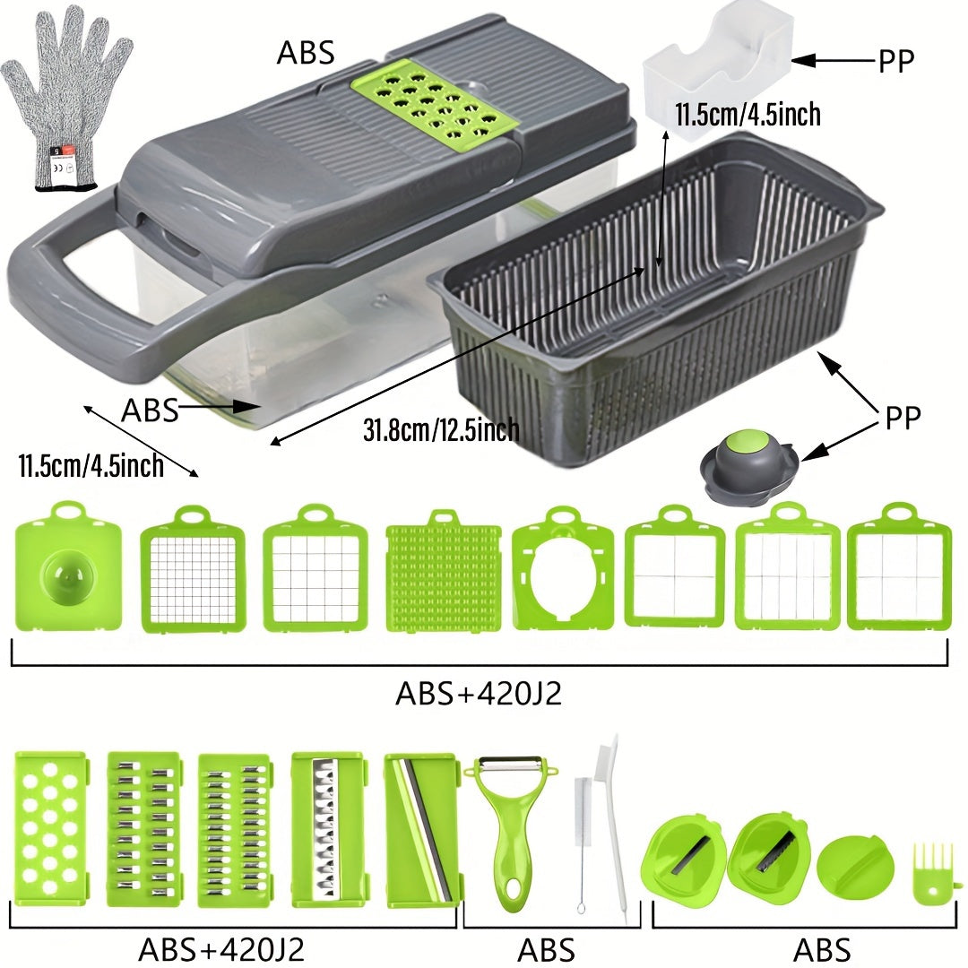 26-piece vegetable chopper set with interchangeable blades manual slicer shredder kitchen gadget