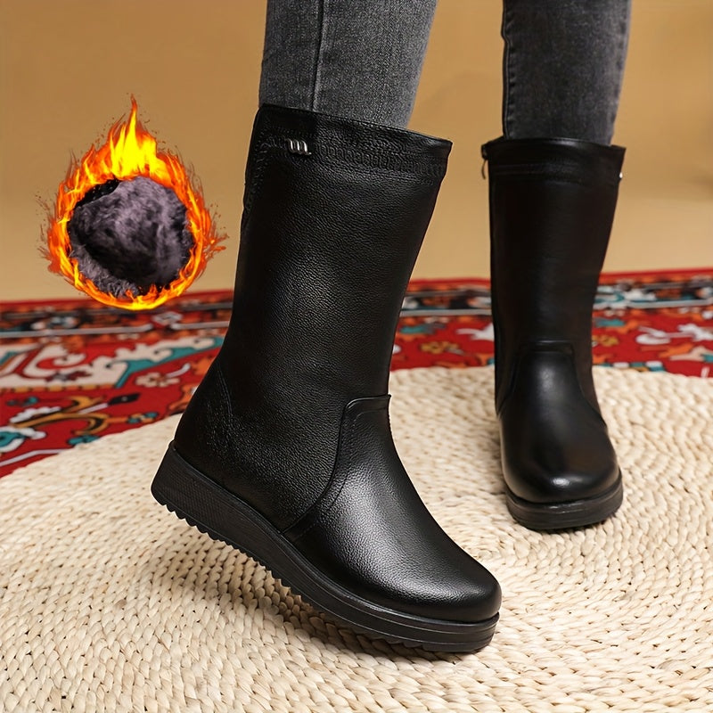Women's Winter Thick Boots with Zipper Faux Cover Cushioned Insole Black