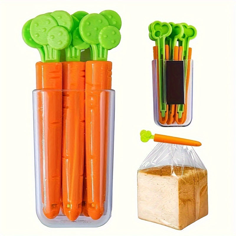 Carrot Shape Magnetic Bag Clips Set of 5 Reusable Plastic Food Sealers