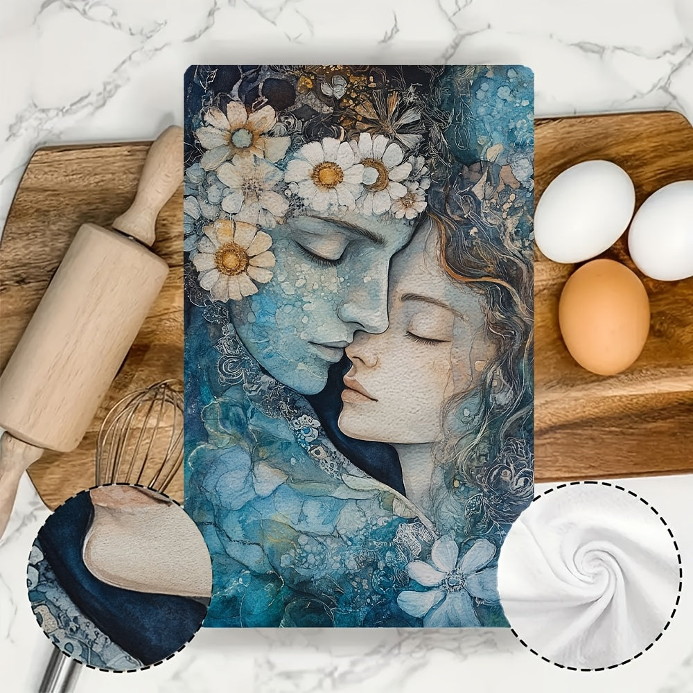 Two Pieces Ultra Soft Kitchen Towels Floral Design 40x60cm Absorbent
