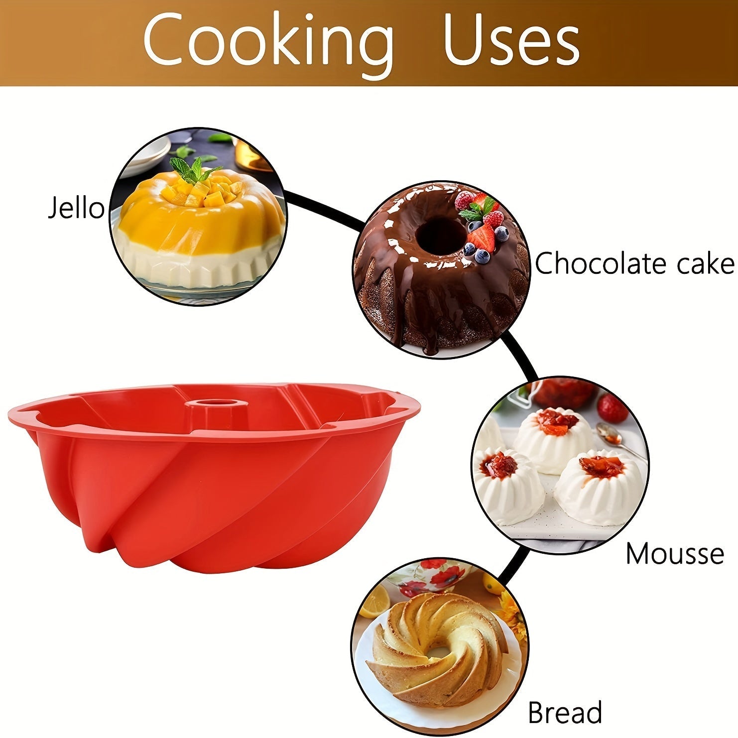 Silicone Bundt Cake Pans Set Nonstick Oven-Safe with Fluted Crown Designs