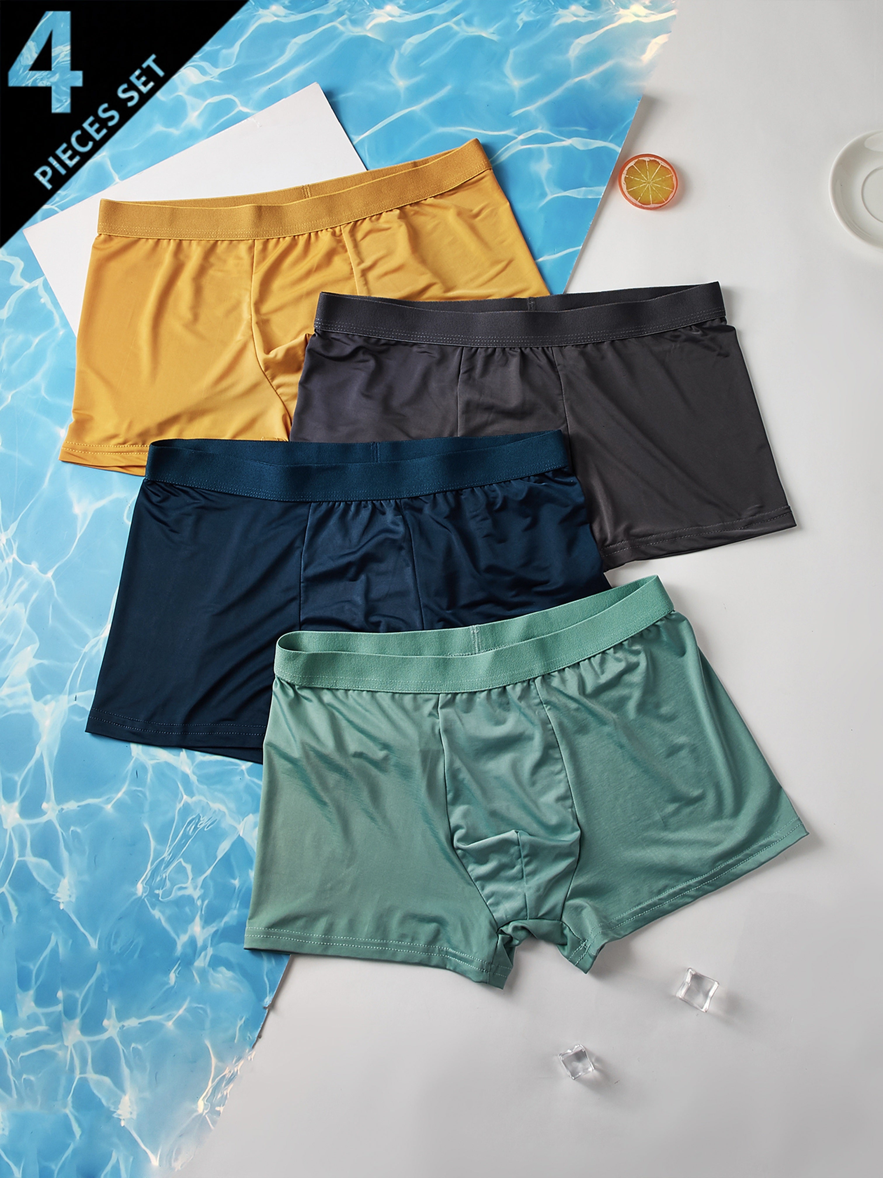 Boxers de seda para hombre, transpirables, semi transparentes, en tejido de punto, pack de cuatro